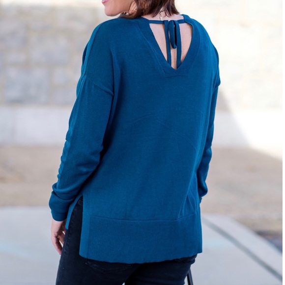 LOFT Tie Back Double V Sweater - Picture 5 of 6